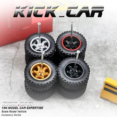 KICARMOD 1/64 Rubber Tires & Diecast Car Wheels for 1:64 For Off-Road Dedicated to Pickup Trucks，Miniature Large Sedan