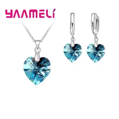 Love Heart Shape Women 925 Sterling Silver Color Bridal Jewelry Set For Wedding Fashion Crystal