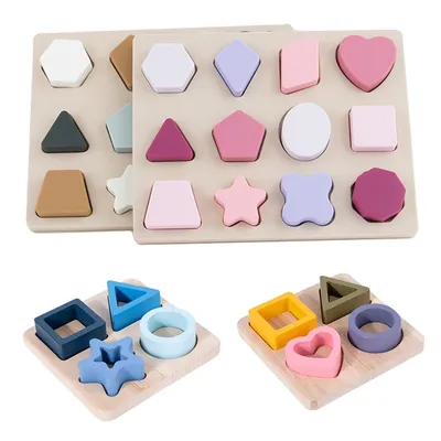 Montessori Baby Puzzles Silicone Toys Geometric Shape Jigsaw Board Matching Games Educational
