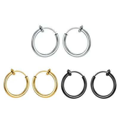 Non-Piercing Hoop Earrings Spring Ear Clip Fake Ear Hoops for Men and Women, Stainless Steel Clip on