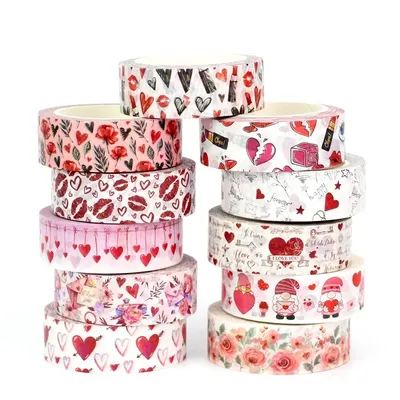 1PC. 10M Decor Cute Flower Hearts Lips Paper Valentine Washi Tape for Scrapbooking Journaling