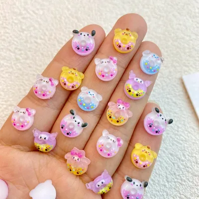 50Pcs New Cute Resin Mini Cartoon Animal Cat, Dog Donut Series Flat Back Manicure Parts
