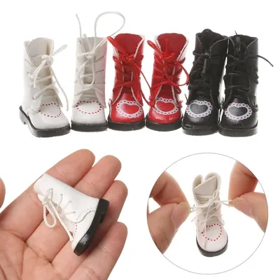 1Pair Mini PU Leather Boots Heart Bandage Shoes for 1/6 Doll Toy Accessories Handmade Cute Doll