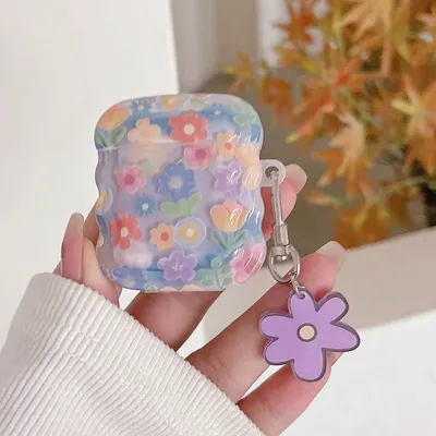 Fresh flowers floral pendant wavy silicone soft wireless bluetooth earphone case for apple airpod