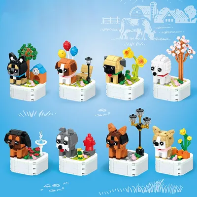 Pet Dog Series Potted Poodle Cute Dog Chihuahua Decoration Shepherd Dog Block Flower Puzzle Toy,
