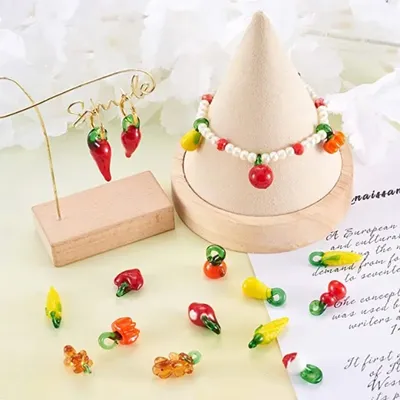 30/50pcs/Lot Glass Charm Mixed Fruit Vegetable Beads for Jewelry Making DIY Chilli Cherry Watermelon Bracelet Earrings Necklace