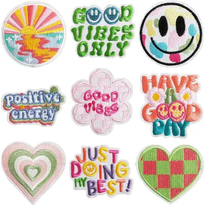 Colorful Positive Energy Embroidered Badge Good Vibes Smile Face Patch Cute Cartoon Crab Snail