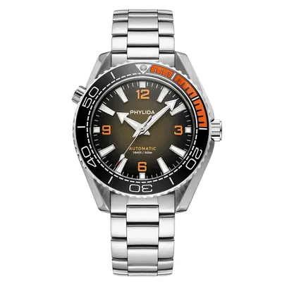 PHYLIDA 500m Men's 43.5mm Automatic Ultra Diver Watch Deep Sapphire Crystal with NH38A Movement No-Date Orange