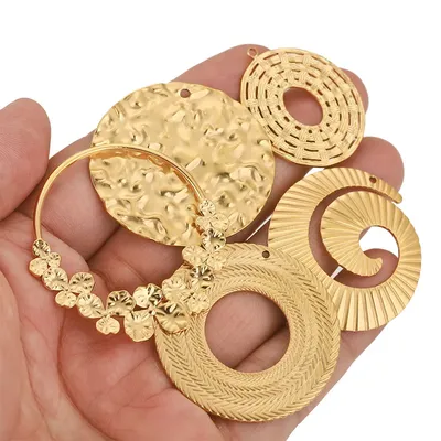 5pcs Stainless Steel Charms for Jewelry Connectors Large Circle Flower Ring Earrings Making Supplies for Diy Jewelry Findings