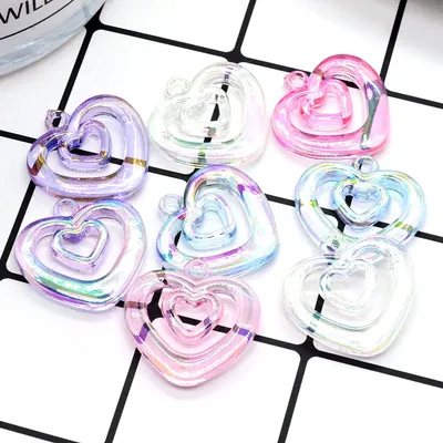 10pcs Blingbling Hollow Hearts Acrylic Charms Laser Lots Love Hearts Earring Keychain Pendant Findings Diy Korean Jewelry Make