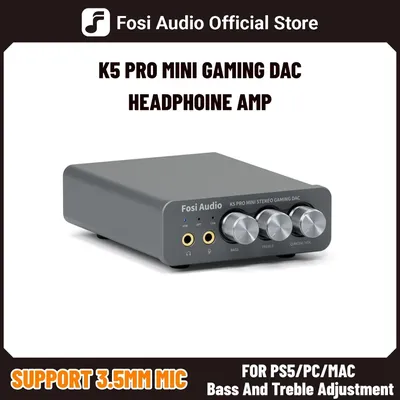 Fosi Audio K5 PRO Gaming USB DAC With Microphone Headphone Amplifier Mini Audio Decoder for PS5 Desktop Powered Active Speakers