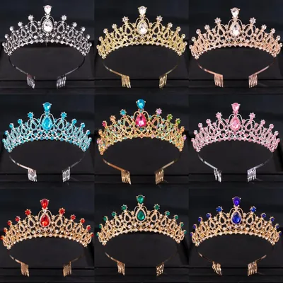 Baroque Crystal Crown Tiara With Comb Rhinestone Prom Diadem Heaband Women Bridal Wedding Hair