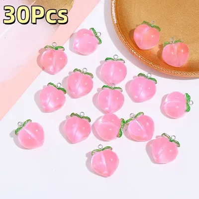 10/30pcs Cute Resin Flatback Peach Earring Charms Bulk Simulated Fruit Bracelet Key Chains Pendant DIY Cute Jewelry Accessory