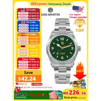 San Martin New 38mm Vintage Enamel Dial NH35 Men Sport Watch Explore Climbing Series Automatic Mechanical Sapphire 10Bar BGW-9