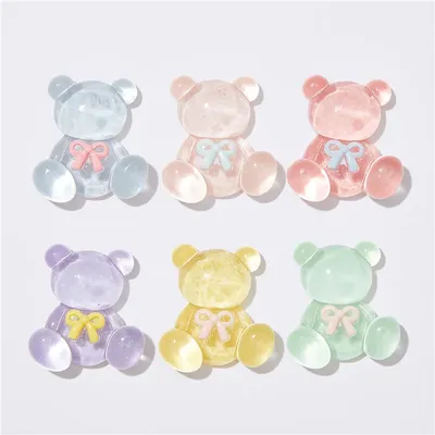 10pcs 23X25mm Transparent Bear Flatback Resin Cabochons for Hair Bow Center DIY Wedding Phone Hair Jewelry Embellishments