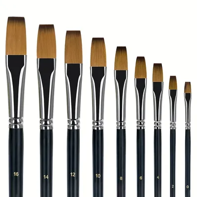 9 Pieces Flat Professional Artist Brush Set for Watercolor, Acrylic and Liner Painting