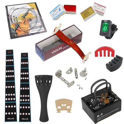Violin Tool Kits Violin Accessories Set 4/4 3/4 Violin Strings Shoulder Rest Tailpiece Fingerboard