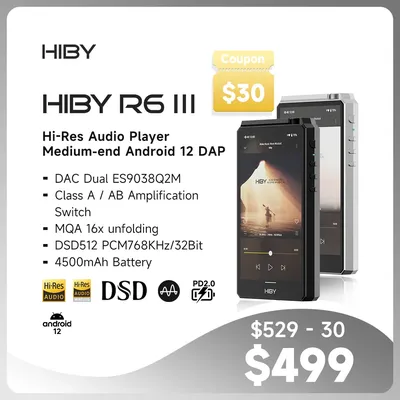 HiBy R6 Gen III / R6 Gen 3 Android12 HiFi Music Player MP3 Bluetooth Audio USB DAC WIFI MQA16x DSD512 ES9038Q2M 768kHz/32bit