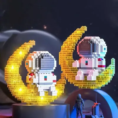 Building Blocks Toys Figure Astronaut Model Space Travel Man Moon Light Rose DIY Assembly