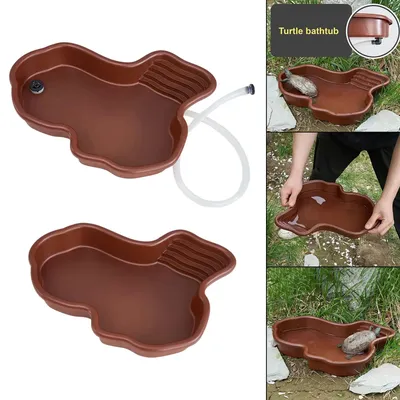 Reptile Bathing Pool Amphibians Accessories Large with Ramp Reptile Water Bowl for Tortoise Turtle