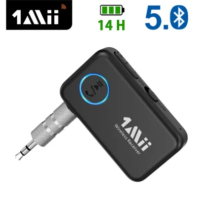 1Mii ML100 Bluetooth 5.0 Receiver For Car AUX Audio Adapter,With Mic 14H Long Battery 3.5mm Jack For