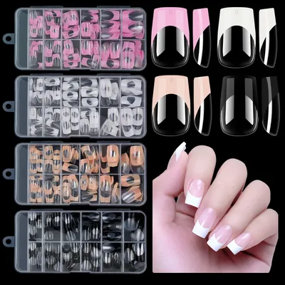 120pcs/box Acrylic French False Nails Medium Length Square Armor Full Cover Nail Tips Can Be