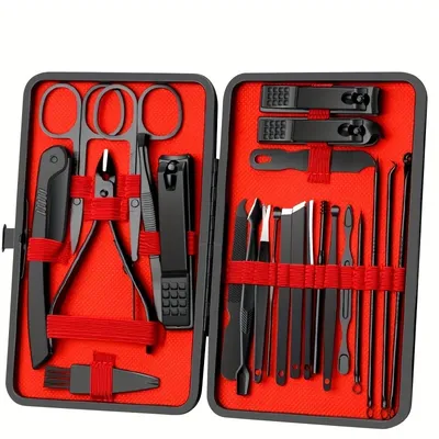 7-24pcs Manicure Set Stainless Steel Professional Pedicure Kit Nail Scissors Grooming Kit with Black