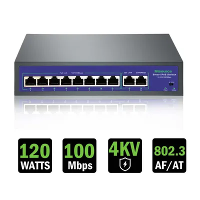4 6 8 9 Port 10/100Mbps Ethernet Fast Switch High Power 120W POE Switch IEEE 802.3af/at with VLAN
