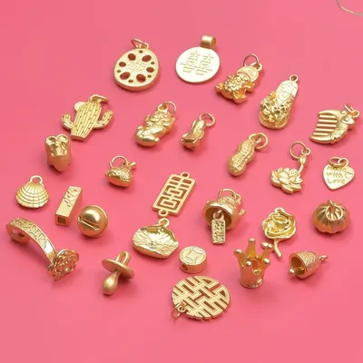 Alloy Pendnat Chinese Charm Lucky Lotus Flower Bell diy Bracelets Gold Plated Charms for jewelry making Necklace Amulet Material