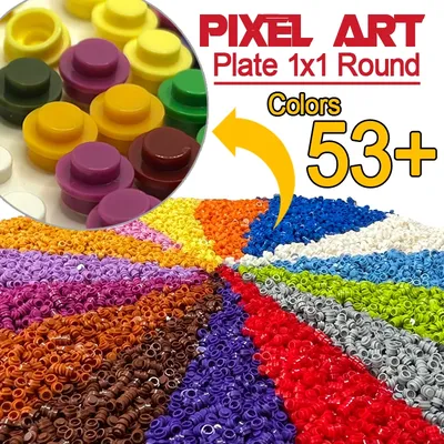 Round Plate 1x1 Building Block Parts Brick Mosaic Maker Toys Pixel Art Remix Painting 53+ Colors