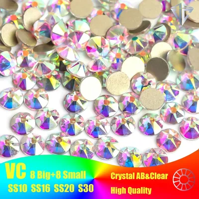 8Big+8Small All Size Excellent Best Quality Crystal AB Nail Rhinestone Flatback Non Hot Fix Rhinestones 2088 Style 16 Cut Facets