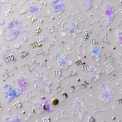 Stamping Twelve Constellations Scorpion Crab Star Moon Totem 5D Embossed Relief Self Adhesive Nail