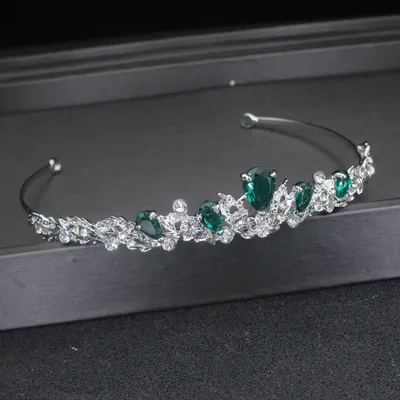 Green Zircon Tiaras and Crowns For Girl Luxury Crystal Rhinestone Tiara Wedding Bridal Hair Jewelry