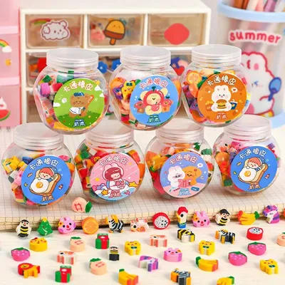 50 /100Pcs Pencil Eraser Rubber Kawaii Animal Fruits Erasers Primary Student Prizes Promotional Gift