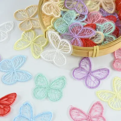 10/50Pcs 4.5*4cm Embroidered Mesh Butterfly Cloth Patches Appliques DIY Clothes Headwear Sewing Supplies Hair Clips Accessories