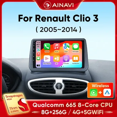 Ainavi Car Radio for Renault Clio 3 2005-2014 Wireless CarPlay Android Auto 4G Multimedia Player Navigation GPS 2din Autoradio
