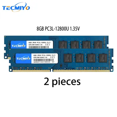 TECMIYO Desktop RAM 2X 8GB DDR3L 1600MHz DIMM PC3L-12800U 1.35V 2RX8 240pin Low Voltage DDR3 Intel