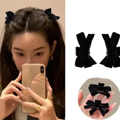 Sweet Black Red Bow Small Hair Claw Clip Princess Velvet Bow Hair Clip Claw Clamp Headwear Girls
