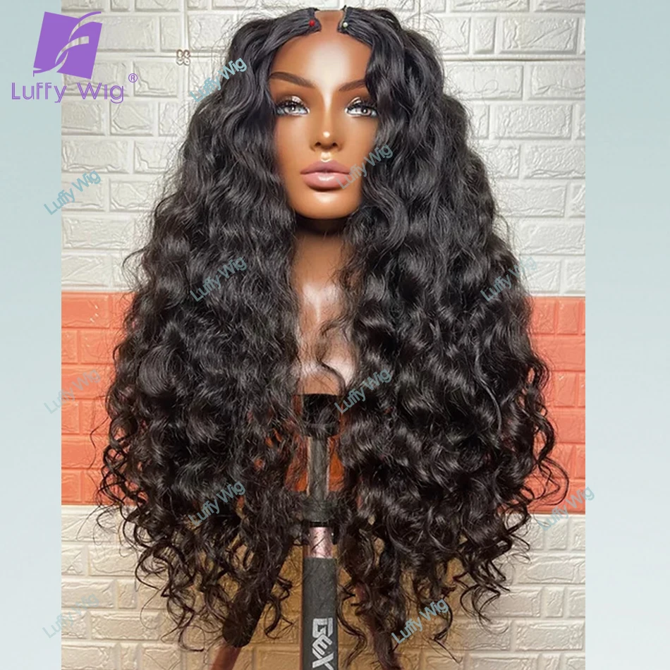 Long Wavy V Part Wig Human Hair Brazilian Remy Hair VPart Wigs No Leave Out Glueless 180Density U Shape For Black Women Luffywig