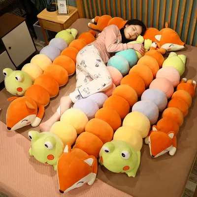 1pc 85-170CM Lovely Fox & Frog Plush Stuffed Toys Cartoon Long Pillow Caterpillar Turn to Animal