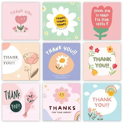 50pcs/Pack Mini Flower Thank You Cards for Gift Box Package Holiday Cards Bakery Flower Shop Small