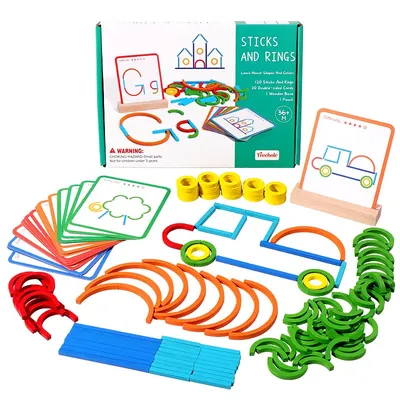 Good Quality Wooden Creative Sticks And Rings Puzzle Intelligence Game Montessori Early Childhood