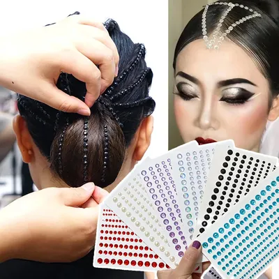 1 Sheet Hair Facial Rhinestone Mix Size Colorful Pearl Eyebrow Sticker 3D Face Jewels Self Adhesive Diamond Fairy Beauty Makeup