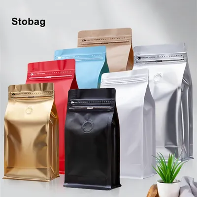 StoBag 50pcs Coffee Beans Aluminum Foil Packaging Bag with Air Valve Sealed Food Powder Tea Nuts