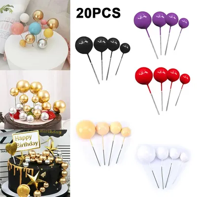 20pcs Ball Cake Topper Creative Gold Silver Lovely Ball Birthday Party Cupcake Topper Decor DIY Cake