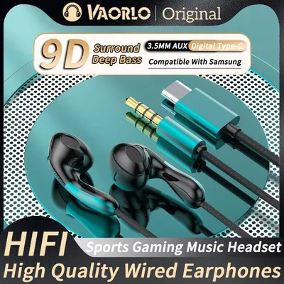 9D HIFI Heavy Bass Waterdrop Style Wired Earphones 3.5MM AUX/Type-C Digital Chip Headsets For