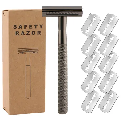 Safety Razor with Brass Weighted Handle and 5 Double Edge Safety Blade Refills,Single Blade Razor
