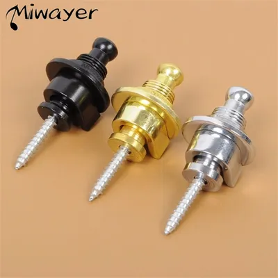 Miwayer 4 in 2 Set Guitar Strap Locks with Black Washers, Black Bass Security Straplocks Buttons