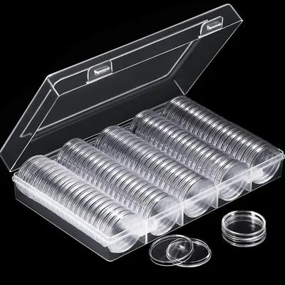 100Pcs Clear Coin Capsule Holder Case 27/30mm Transparent Commemorative Collectable Coin Storage Box