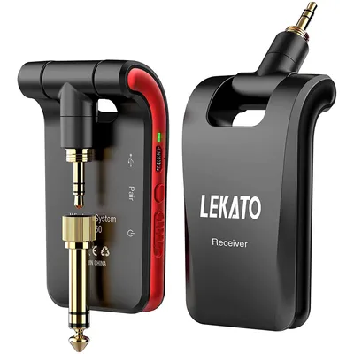 LEKATO WS-60 Wireless Guitar System 2.4GHz Wireless Guitar Transmitter Receiver Stereo 2 in 1 Plugs